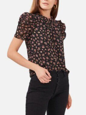 LIKE NEW 1.State Women's Short Sleeve Metallic Floral Top XS